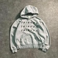 6AS2 FRIENDS ロゴ刺繍　裏起毛パーカー グレ古着used