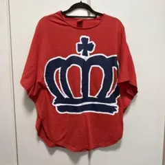 赤 王冠プリント ポンチョ風　オーバーサイズTシャツ　ベビードール