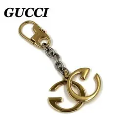 【美品】 グッチ キーホルダー GG 金具 ゴールド 型押し