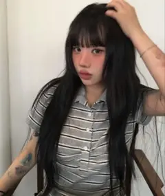 anyone more nugu ボーダー柄シャーリング襟付き半袖Tシャツ