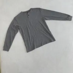 ⭐トップバリュ⭐ グレーニット調 ヘンリーネックシャツ L シンプル