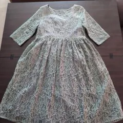 刺繍入りレース 七分袖フレアワンピース