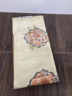 未使用 花柄 帯 クリーム色