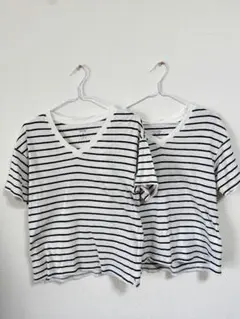 【2枚目セット】VネックボーダーTシャツ California cotton