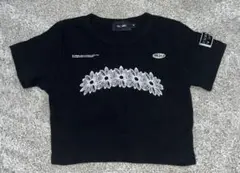 ILLEDIT フラワーアートワーククロック　半袖トップス　ショート丈　ミニ丈