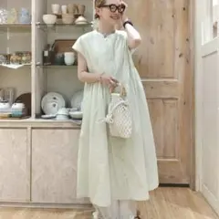 極美品《natural by clip》ダブルフロント切り替えギャザーワンピース