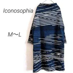【1368】イコノソフィア　長袖ワンピース　M〜L ネイビー　総柄