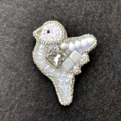 ビーズ鳥ブローチWhite Dove／Jewel Animals Brooch