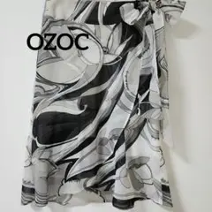 ◇極美品◇OZOCオゾック白黒花柄フレアスカート膝丈38size 白.黒.グレー