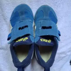 ASICS 青 白 スニーカー ベルクロ