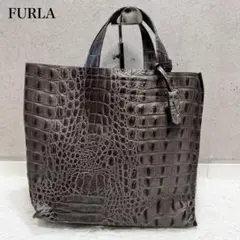 美品✨FURLA ディバイドイット　クロコ型押し　トートバッグ　ハンドバッグ