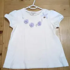 【週末Sale】anyFAM フラワーモチーフ付きホワイトTシャツ 120