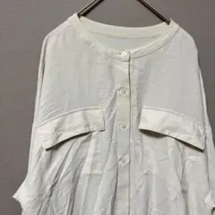 ドニーユ バンドカラーシアーブラウス(M)オフホワイト無地　透け感ありキレイめ