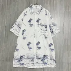 NOK ボタニカル柄　半袖シャツ　白　XXL