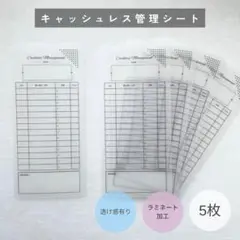 キャッシュレス管理シート　5枚［透け感有り・ラミネート加工］