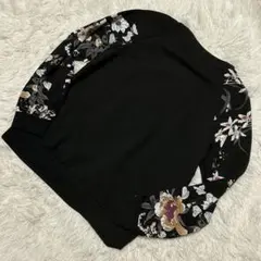 SHEIN 花柄スリーブカットソー 長袖Tシャツ 黒 XS