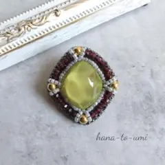 no.H269 おおぶりカボションの秋色ビーズ刺繍ブローチ