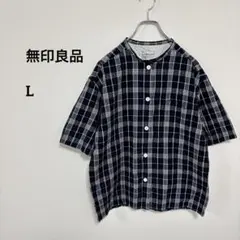 状態良 無印ルームウェアパジャマ上のみ 良品計画チェック半袖シャツ L c234