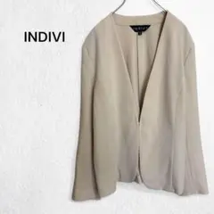 インディヴィ ノーカラージャケット アウター 日本製 ストレッチ きれいめ 上品