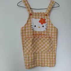 キッズ　女の子　ハローキティ サロペットエプロン　イエロー　チェック　120cm