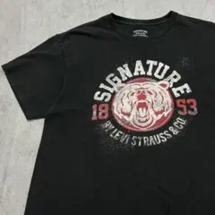 熊イラスト　半袖Ｔシャツ　ロゴプリント　トップス　古着　ブラック 　M