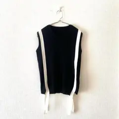 ☆ノースリーブニット ベスト サウドラインデザイン バイカラー F