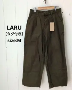 LARU【タグ付未使用品】カツラギ ワイド タックパンツ ストレッチ カーキ Ｍ