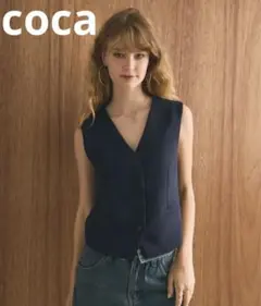 coca コカ　ポリエステルクロスＶネックベスト　ネイビー　ジレ