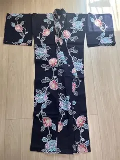 花柄浴衣 紺色 単品　昭和レトロ　レディース　 ひまわり柄