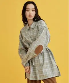 eLur チェックシャツ エルボーパッチ