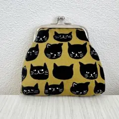 がま口　財布　コインケース　小銭入れ　小物入れ　猫　ねこ　キャット　顔　イエロー
