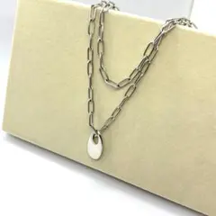 シルバー色 チェーンネックレス オーバル型　PLST 2連