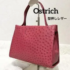 【美品】オーストリッチ型押しレザー　ハンドバッグ　手提げ　ピンク系
