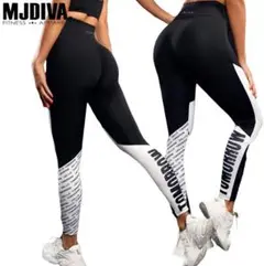 MJDIVA 英文字ツートンレギンス ランニング トレーニング フィットネス