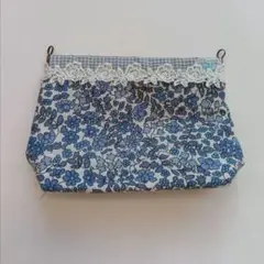 ③ ハンドメイド　バネポーチ　花柄　レース付き