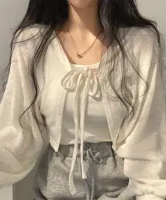 お値下げ中⚠️フロントリボンショートカーディガン