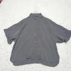 ザラ ボタンシャツ ダークグレー 半袖【M】光沢 セルロース ドロップショルダー