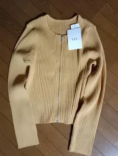新品【VIS】リブ編みジップアップ長袖　Freeサイズ　Yellow