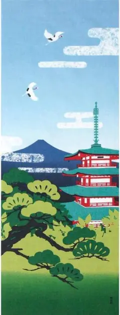 濱文様 絵手ぬぐい 夏 五重塔 富士山 手拭い てぬぐい