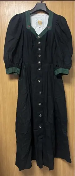 チロルワンピース ロング ドレス 黒緑 古着 vintage