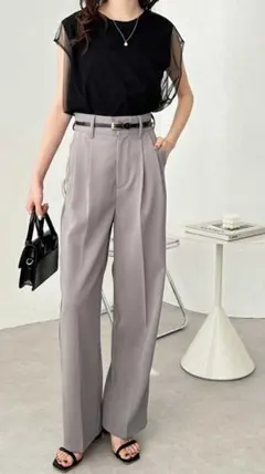 GeeRA ハイウエストスラックスパンツ スラックス　ドレスパンツ　グレー