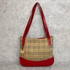 極 美品 バーバリーズ ノバチェック レザー トートバッグ ハンドバッグ レッド