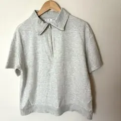 COLZA オフホワイト半袖ポロシャツ風　スウェット　ハーフジップ