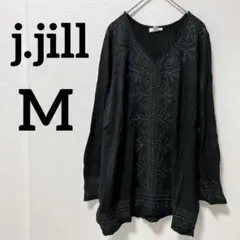 ✨海外古着✨j.jill【Ｍ】刺繍入りブラック長袖チュニック