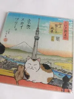 インテリア　置物　ガラスプレート　東京スカイツリー　猫