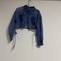 ブルー クロップドシャツ 長袖