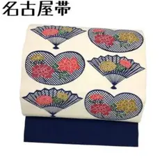 KO-765 名古屋帯 塩瀬 型染 扇子 花柄
