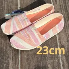 TOMS スリッポン ピンク オレンジ ストライプ柄　23cm 新品