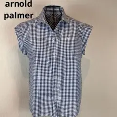 ★arnold palmer★M★紺チェックノースリーブシャツ★左胸ロゴ刺繍