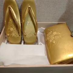 キンワシ印　和装バッグ&草履セット　黒　エナメル　螺鈿細工 7253 金鷲本舗 キンワシ 最高級創作逸品 和装バッグ＆草履セット